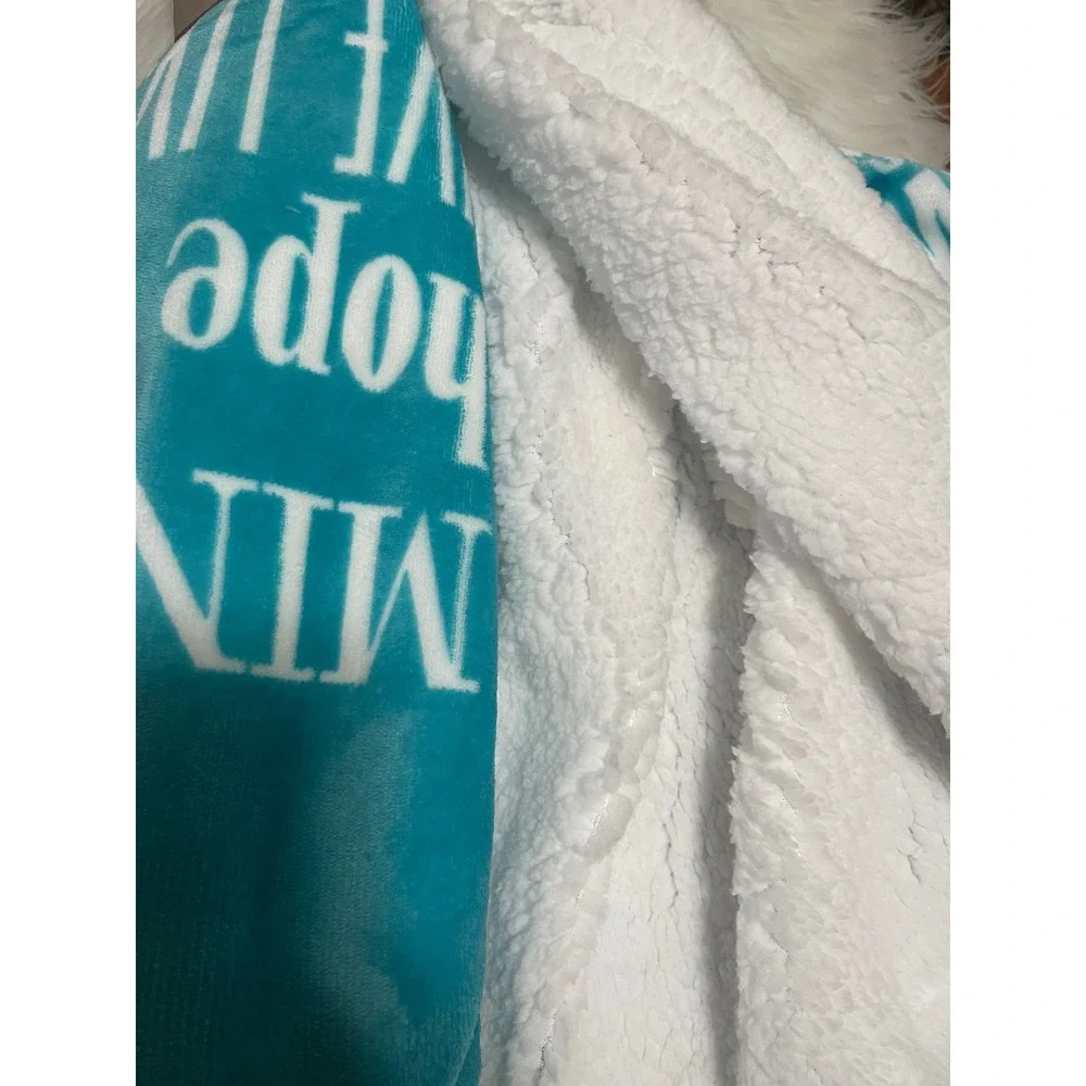 Teal White Plush Sherpa Cozy Fleece Throw HOPE makes all things WORK 50